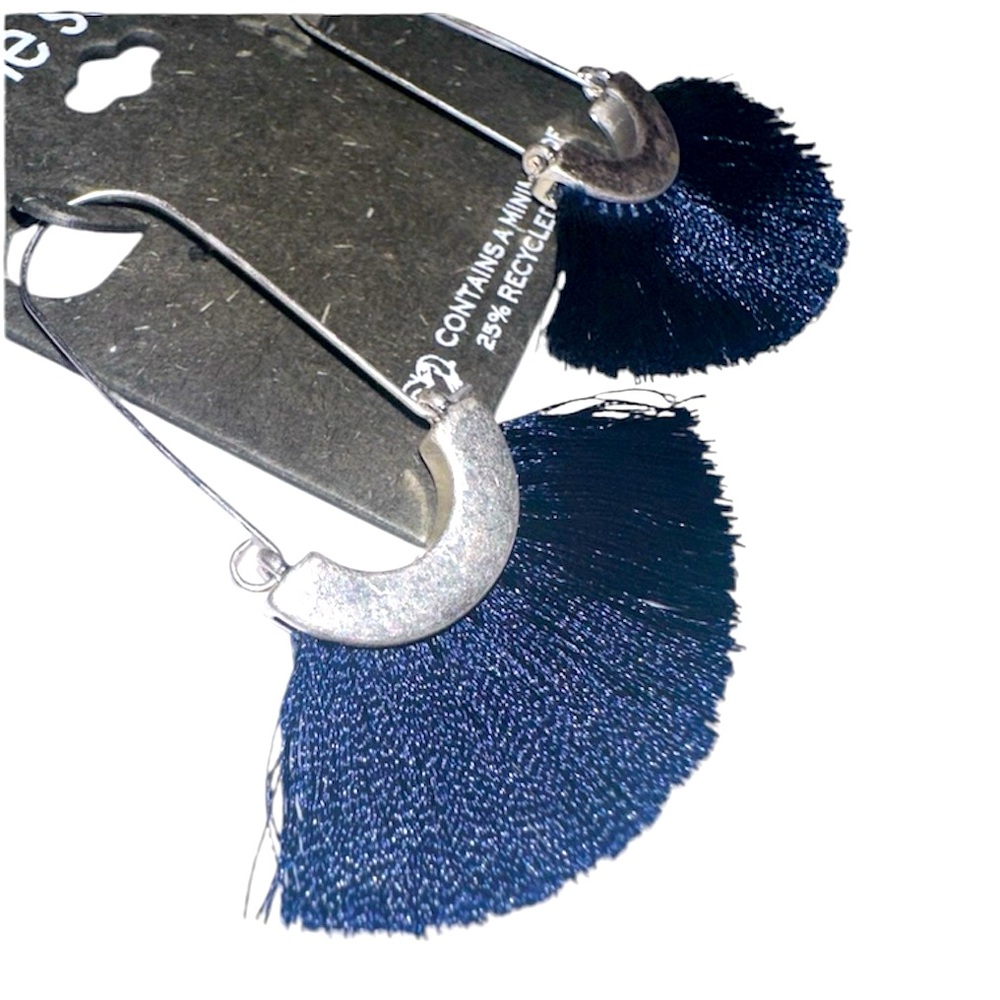 The Sak || NWT || Silver Paperclip Loop Royal Blue Fan Earrings